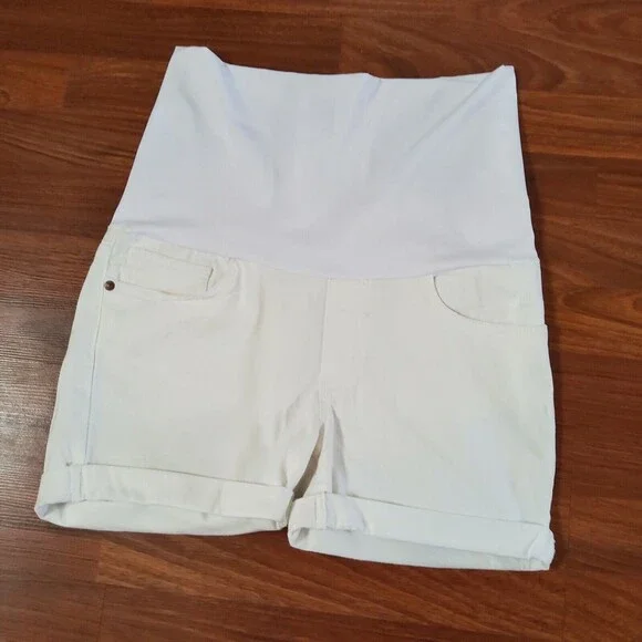 Maternal America Maternity Denim White Jean Shorts Size L New - Picture 1 of 7